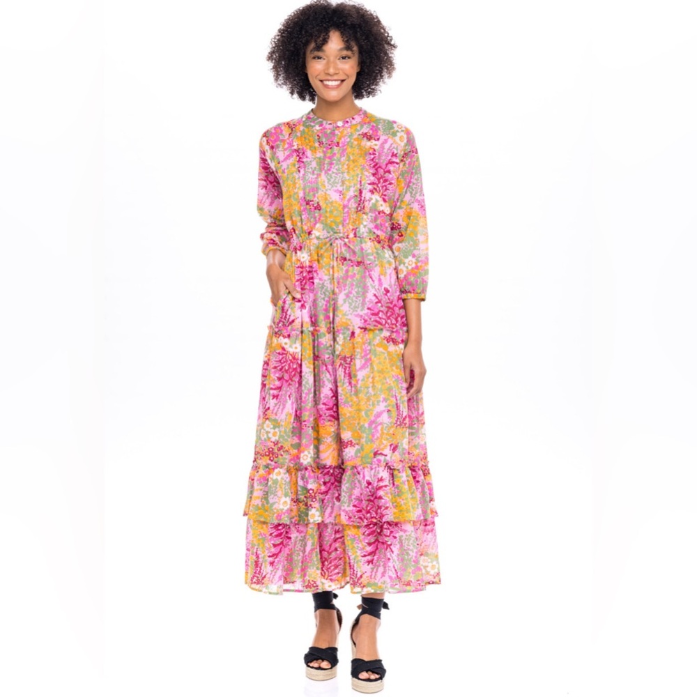 Banjanan Pink and Yellow Ruffled Tiered Sundress